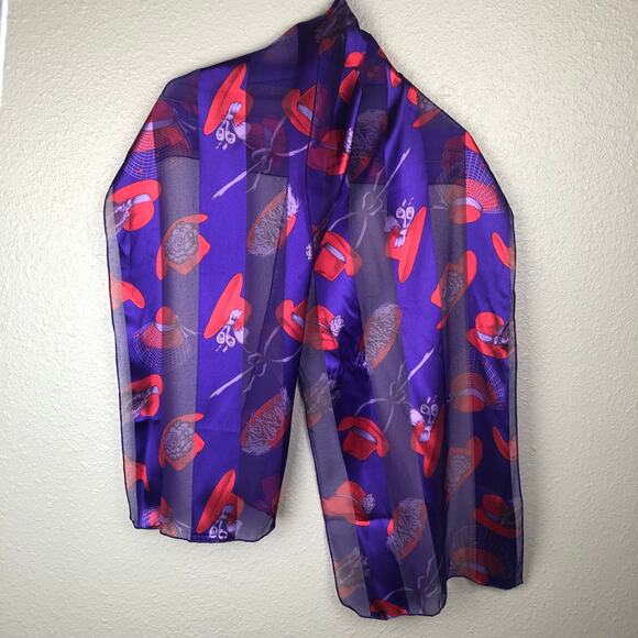 Purple & Red Hat Print Striped Lightweight Scarf - Picture 7 of 10